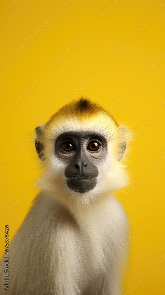 Aufkleber a close up of a monkey's face on a yellow background with a blurry image of a monkey's face. generat