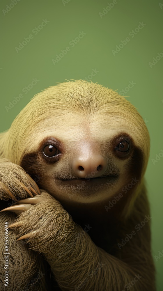Poster a close up of a sloth with its head on the back of another sloth's shoulder and eyes wide open. gene
