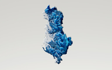 3d Blue And White Albania Map Shaded Relief Texture Map Isolated On White Background 3d Illustration