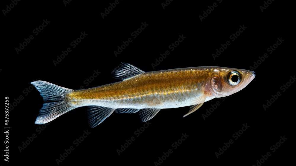 Poster a close up of a fish on a black background with a reflection of it's head in the water. generative a