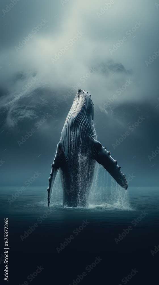 Poster a humpback whale in the ocean with it's mouth open and it's mouth wide open. generative ai