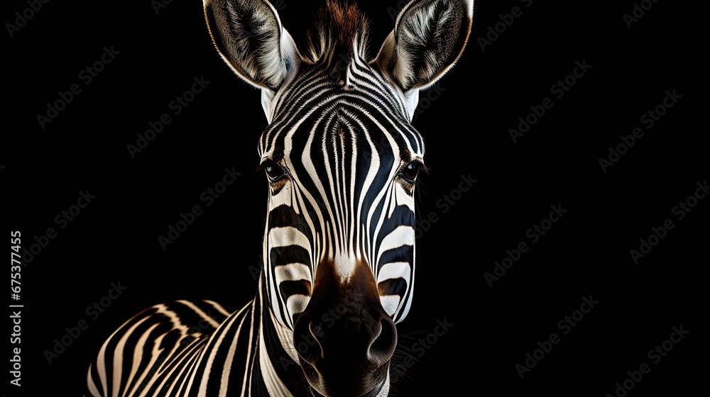 Poster a close up of a zebra's face with its head turned to the side and looking at the camera. generative 