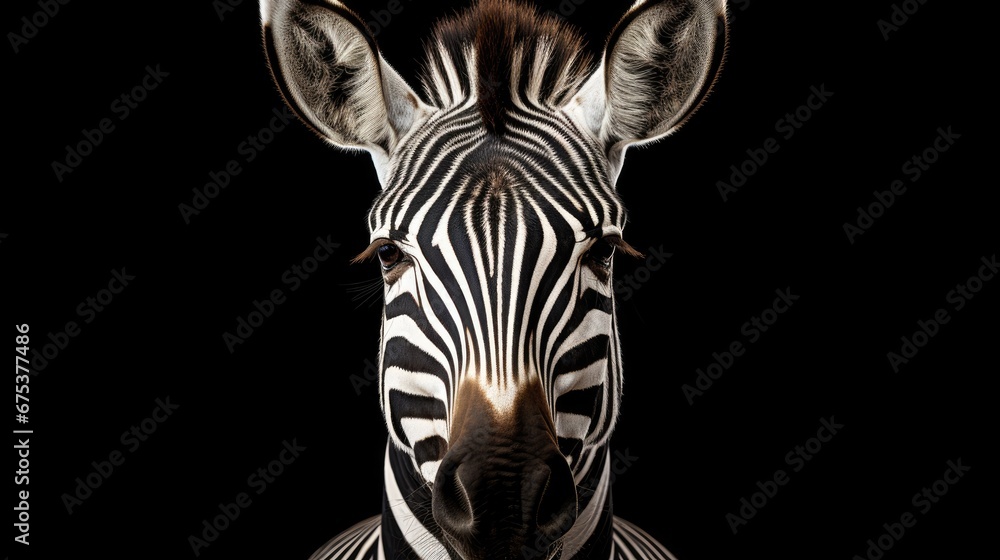 Aufkleber a close - up of a zebra's head against a black background with a single light shining on the zebra's