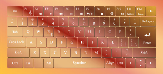 Vector modern qwerty Keyboard Layout Stencil cut. Gradient background.