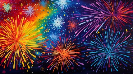 a vibrant neon-colored fireworks painting the night sky with abstract patterns and swirls, adding a touch of artistic flair to the traditional spectacle of light.