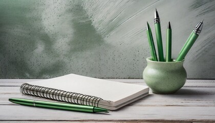 green notebook for writing or sketching with one on white desk