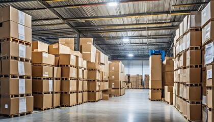 stacks of parcels in a delivery depot warehouse 