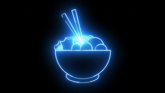 Animated icon of a bowl of meatballs with a glowing neon effect