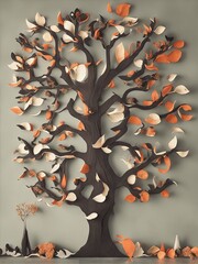 Paper style summer tree Wall art drawing. Generative AI illustration