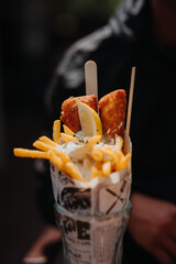 Fish and chips in a basket