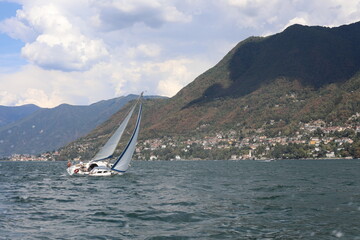 Beautiful sailboat on the lake. windsurfing on the sea. sailing in the bay