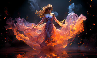 woman dancing with flames