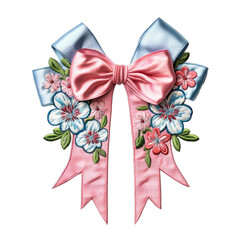 Cute ribbon embroidery patch isolated on transparent background. Cute decoration for clothes and accessories