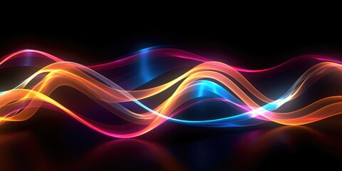 Abstract colorful wavy lines on black background, futuristic technology concept.