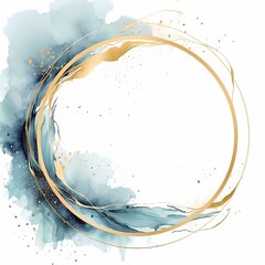 gold and blue frame on the watercolor background