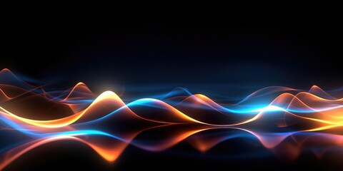 Abstract colorful wavy lines on black background, futuristic technology concept.