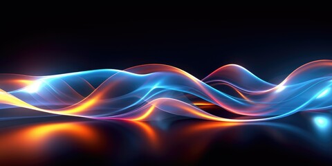 Abstract colorful wavy lines on black background, futuristic technology concept.