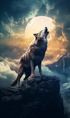 A Wolf Howling, Generative AI - obrazy, fototapety, plakaty