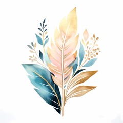 Fototapeta na wymiar aqua watercolor doodles with leaves