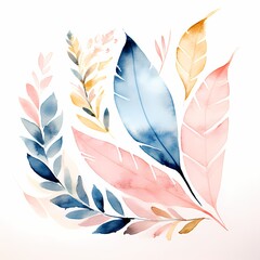 aqua watercolor doodles with leaves