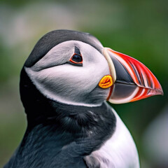 Puffin (Fratercula)

Puffins are seabirds known for their distinctive black and white plumage and colorful, large, triangular beaks. These birds can be found in the northern regions of the Atlantic.