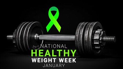 Healthy weight week. Dumbbell with ribbon.