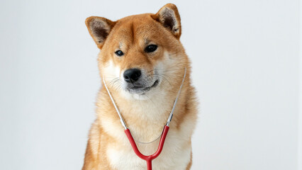 a dog with a stethoscope, the concept of veterinary assistance to animals