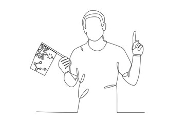 A man holding an Australian flag. Australia day one-line drawing