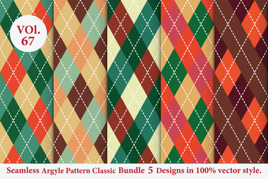 Argyle Pattern vector Bundle 5 designs Vol.67, classic Fabric texture background