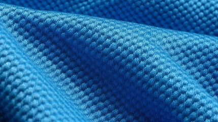 Blue soccer fabric texture with air mesh. Athletic wear backdrop