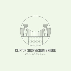 clifton suspension bridge minimalist logo design line art illustration creative united kingdom English icon - obrazy, fototapety, plakaty