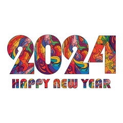 Happy New Year 2024 Colorful Black Bauhuas Banners. Multicolor text. Abstract Art Memphis Creative Characters texts typography vector illustration
