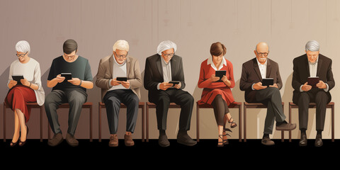 group of old people holding smartphones