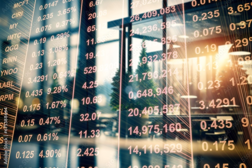 Aufkleber abstract financial graphs and number on monitor.