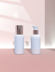 A cosmetics mock-up file through 3D rendering, simple yet tasteful and harmonious background for the product mock-up.