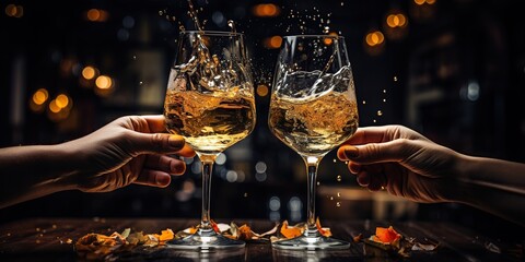 New Year toast with champagne. AI Generated. - obrazy, fototapety, plakaty