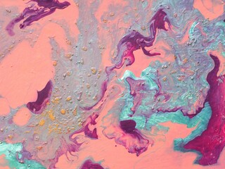 Fototapeta premium Abstract green and purple background painted with acrylic. Color texture backdrop. Floated color areas 