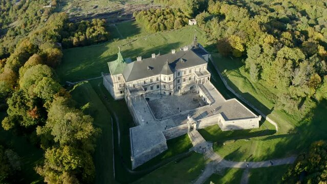 Aerial view of Castle fortress Of Pidhirtsi. Top view