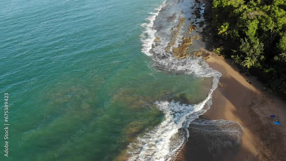 Sticker Guadeloupe sandy beach drone aerial view. Caribbean vacation landscape. Clugny beach (Plage de Clugny).