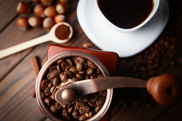 a coffee grinder and coffee
