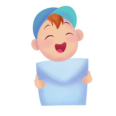 child holding a mail notification vector illustration icon