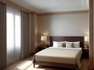 Ultra realistic detailed hotel villa room shot.
