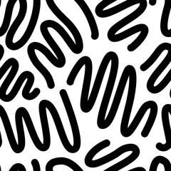Obraz premium Seamless pattern with wavy lines, doodles, loops, abstract black and white background. For textiles, cover.Vector illustration.
