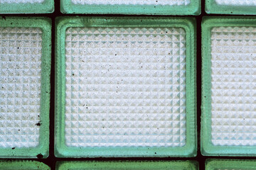 Glass brick window close up. Glass block masonry.