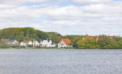 Fototapeta na wymiar Kolding castle lake, Kolding is a harbor and market town in South Jutland in Denmark with 57,583 inhabitants (2013) 