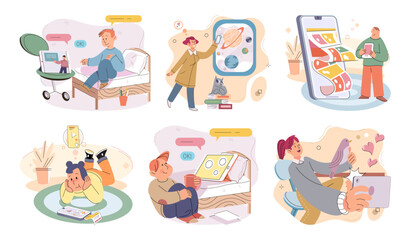 Kids with phone. Vector illustration. Kids with phones have instant access to knowledge and can connect with others easily The integration technology into education enables kids to study anytime