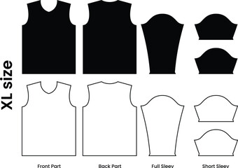 Jersey design template pattern. XL size jersey pattern template t-shirt