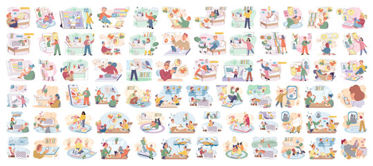 Naklejka premium Children with smartphone. Vector illustration. Children nowadays are often seen with smartphones in their hands The use technology has become prevalent among school kids Smartphones have become