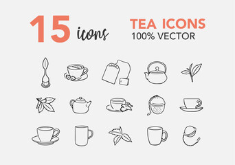 Tea vectors icon, thin line web icon set, vector illustration - obrazy, fototapety, plakaty