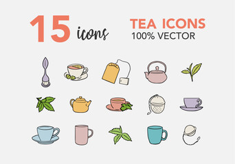 Tea vectors icon, thin line web icon set, vector illustration